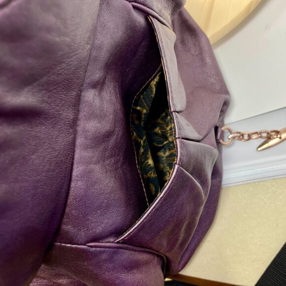 Laundry By Shelli Segal Bag SOFT Lambskin Leather Hobo Color Eggplant - Picture 10 of 15
